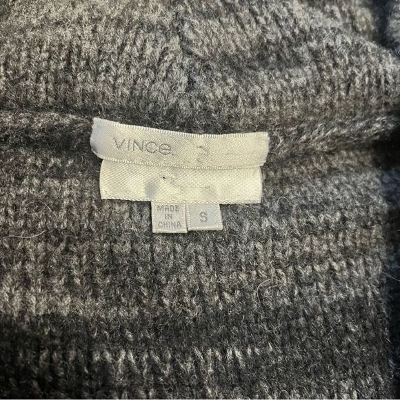 Vince Cashmere Wool Black Striped Short Sleeve Open Front Hooded Cardigan Size S - Picture 2 of 4